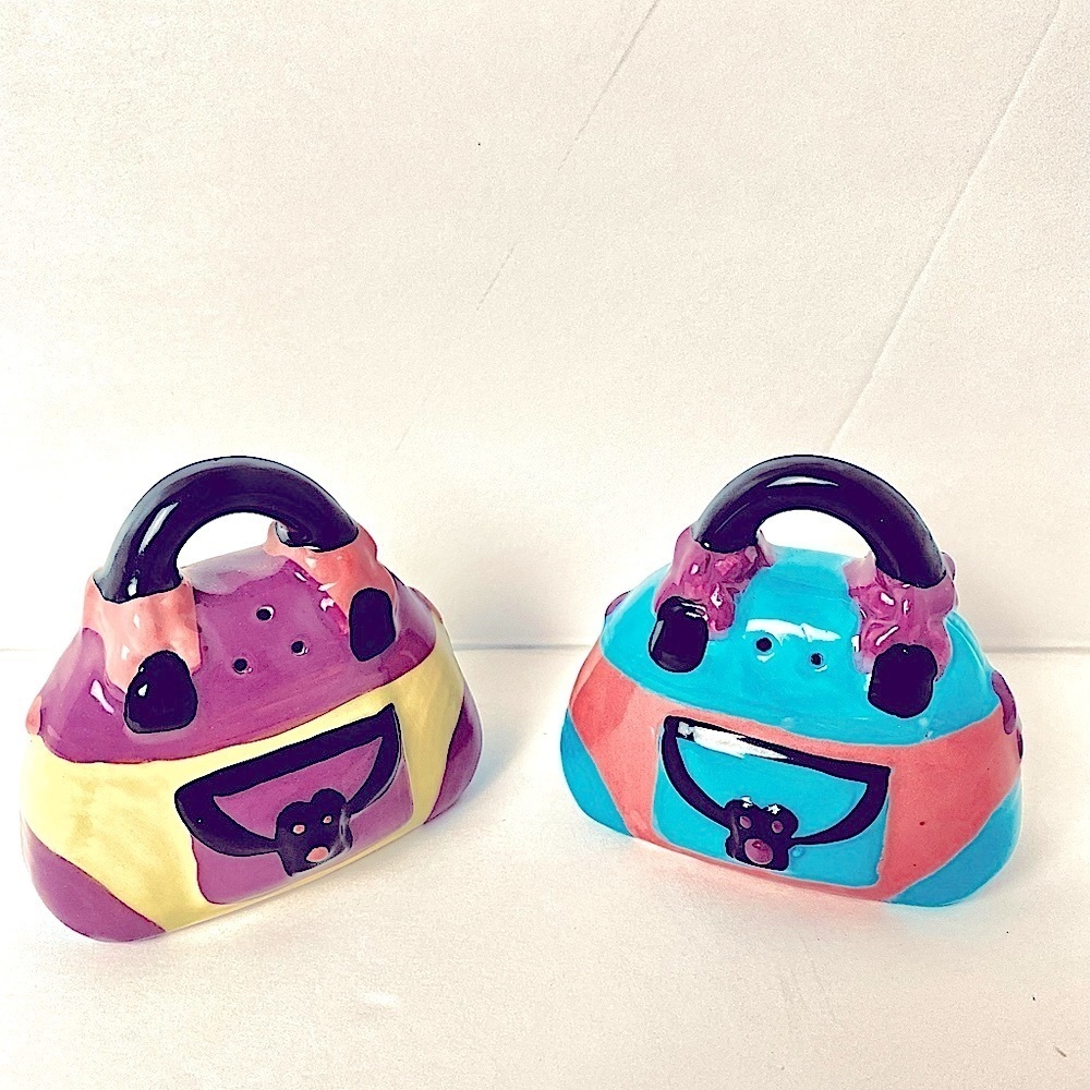 Vintage & Collectible Ceramic Purse Serving Salt & Pepper Shakers. Multi Colors.